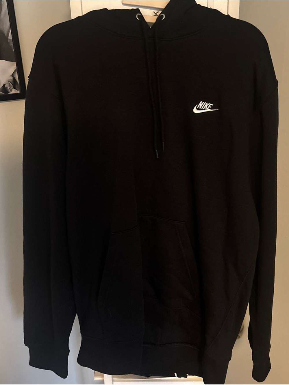 Nike Club Classic Black Hoodie with White Swoosh Chest Logo